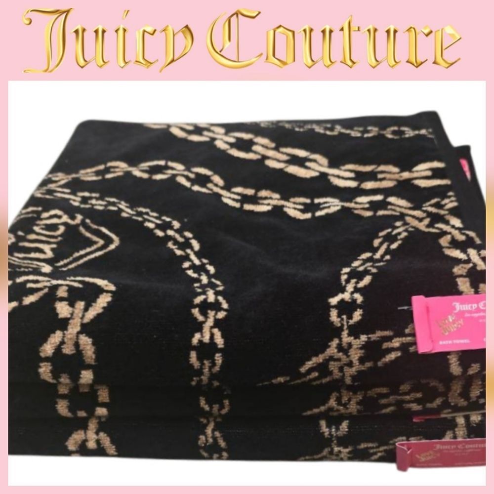 Juicy Couture Home Logo Hearts & Chains Oversized Towel Set- Black/Gold